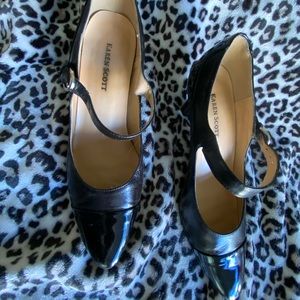 Black leather baby Janes